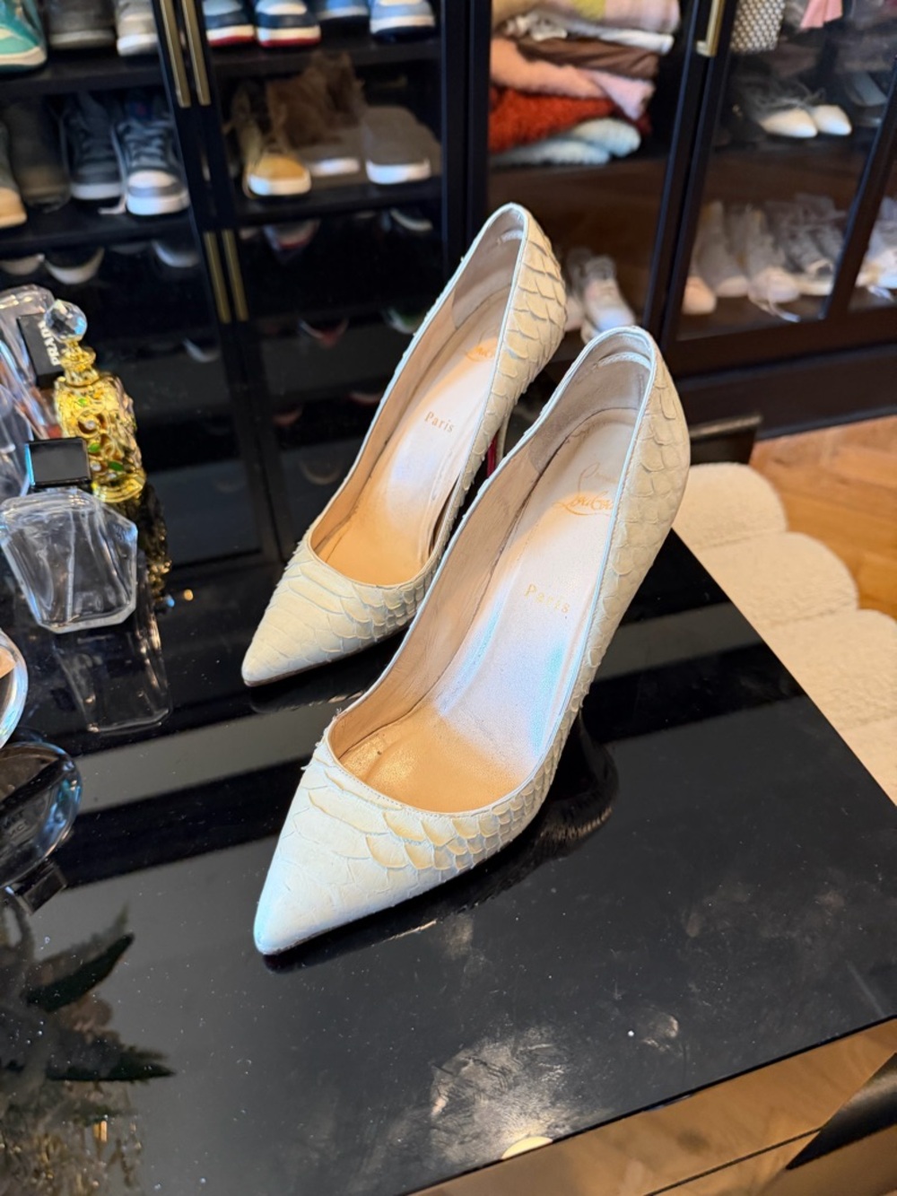Christian Louboutin Snakeskin Pointed Toe Pumps